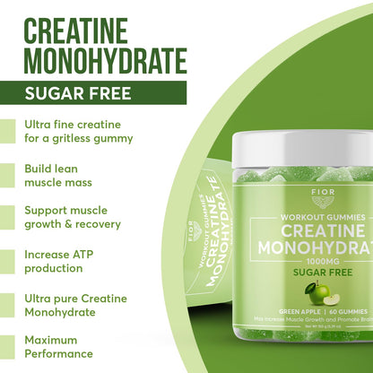 FIOR Sugar-Free Creatine Gummy - Best Creatine Monohydrate Chewable, 60 Count