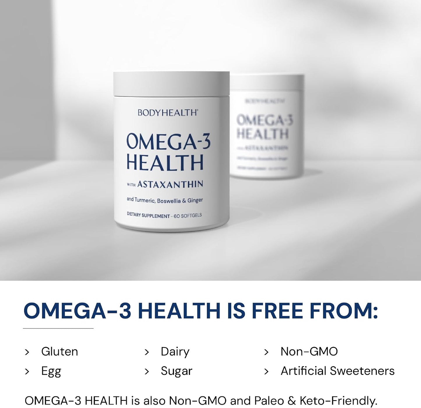 BodyHealth Omega 3 Health, Fish Oil Supplement for Women and Men, Heart and Brain Health, Fish Oil Pills, Fatty Acid Supplements, Omega 3 Vitamins - 60 Soft Gels