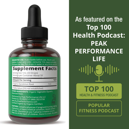 Dandelion Root Extract. USDA Organic Vegan Herbal Liquid Tincture Dandelions Supplement for Women and Men. Leaf Tonic for Immune, Liver, Gut Health. Zero Sugar, Gluten Free Supplements Not Capsules
