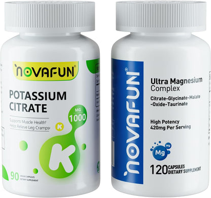 Potassium Citrate 1000mg & Magnesium Complex Supplement with 420mg Magnesium, Supplement Bundle for Support Heart, Muscle, Nerve, Bone Health