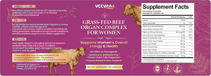 Grass Fed Beef Organ Supplement for Women – New Zealand Bovine Liver Support Supplement, Heart & Kidney – High Potency B12, B6 & Folate Energy Supplements, Fluid Balance & Bloating Relief,120ct