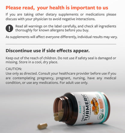 Organic Turmeric Ginger Black Pepper Supplement - High Potency Organic Turmeric Curcumin Capsules with Ginger & Black Pepper for Enhanced Benefits and Absorption - Vegan & Non-GMO (2 Month Supply)