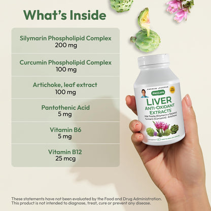 Andrew Lessman Liver Anti-Oxidant Extracts 60 Capsules | Milk Thistle & Curcumin phospholipid complexes for enhanced absorption. Includes Artichoke & B Vitamins.