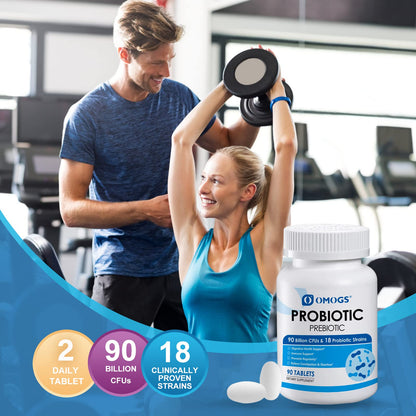 OMOGS Probiotics 90 Billion CFUs 18 Strains,with 3 Organic Prebiotic, Probiotics Supplement