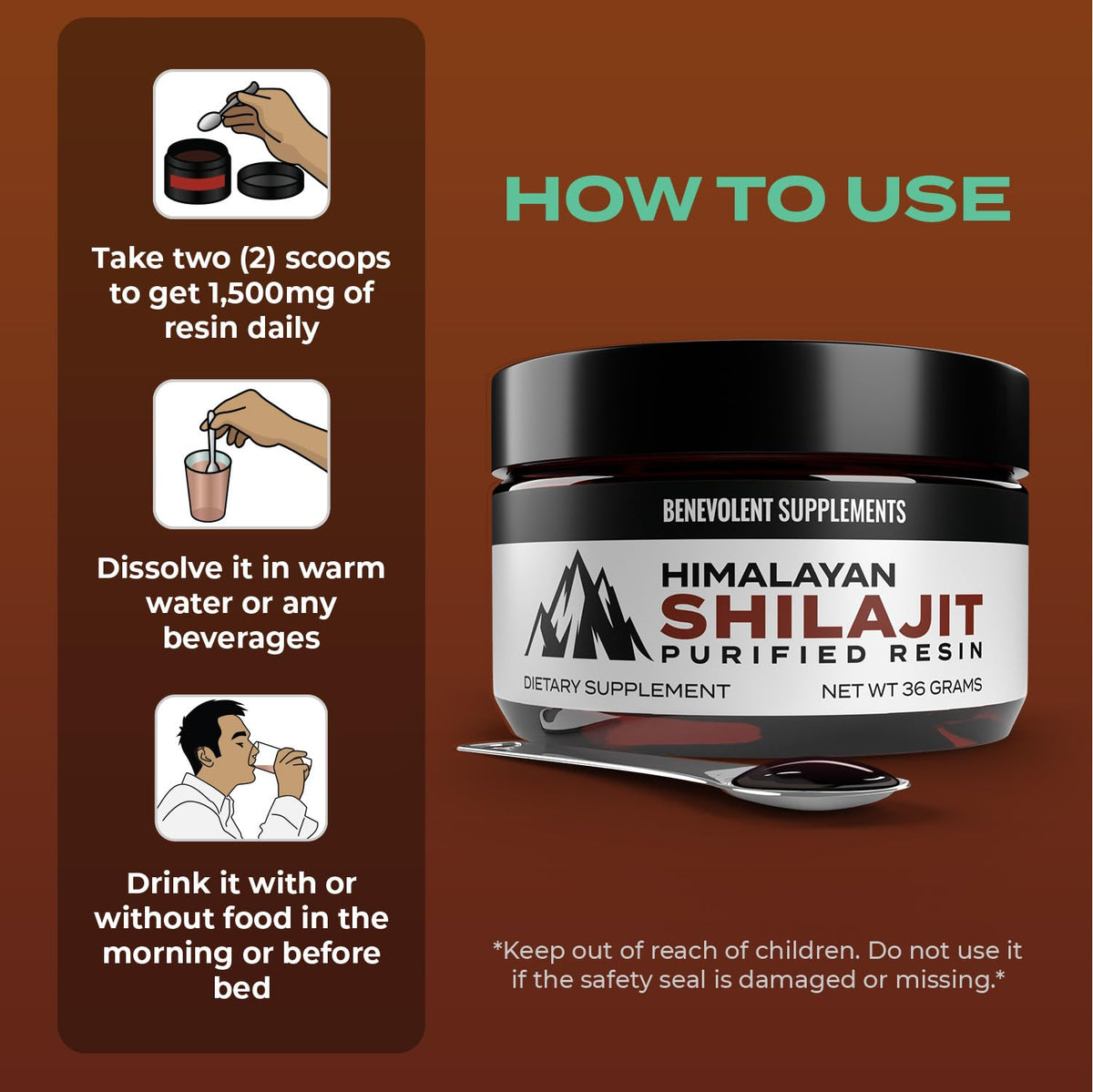Pure Himalayan Shilajit Resin Supplement | 1500mg + 40% Fulvic Acid (Maximum Potency)