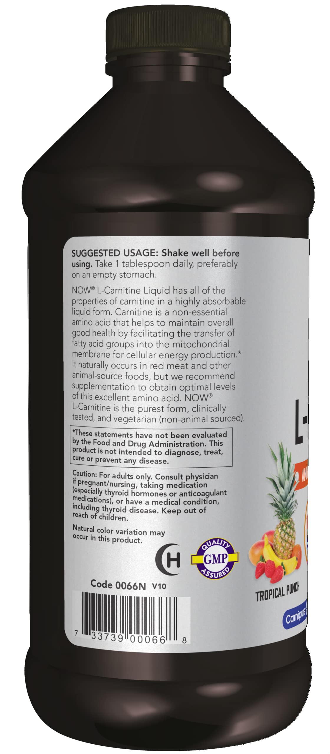 NOW Sports Nutrition, L-Carnitine Liquid 1,000 mg, Highly Absorbable, Tropical Punch