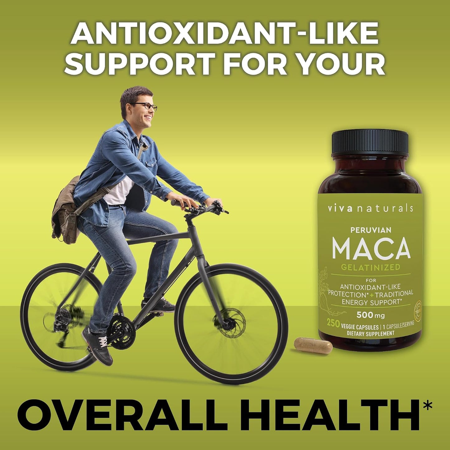 Viva Naturals Peruvian Maca Root Supplement for Women & Men, 500mg - Traditionally Used for Energy, Stamina & Endurance - 250 Yellow Maca Root Powder Capsules, Gelatinized for Easier Digestion