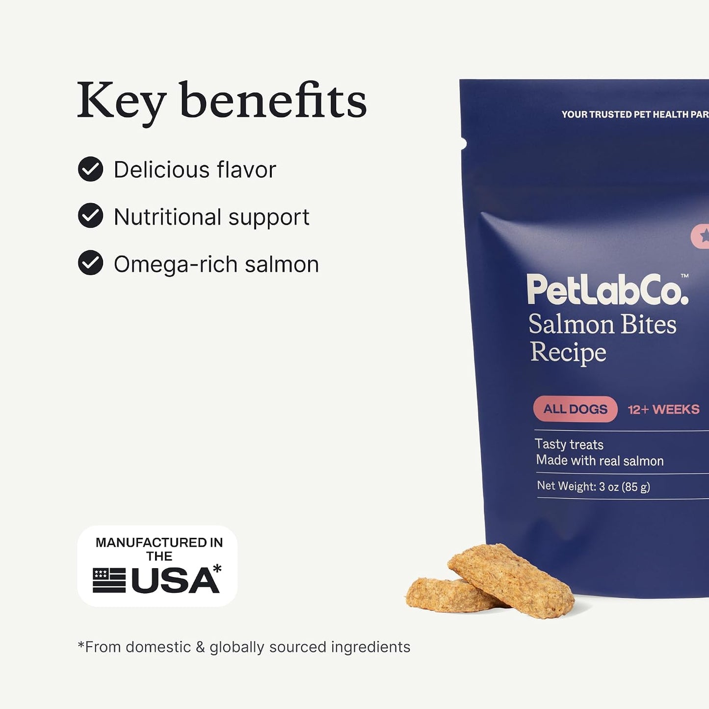 PetLab Co. Salmon Bites Dog Treats, Freeze-Dried, 3 Ounce | Single-ingredient, wild-caught salmon to support skin, coat and joint health in a grain-free reward