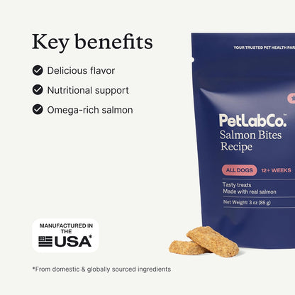 PetLab Co. Salmon Bites Dog Treats, Freeze-Dried, 3 Ounce | Single-ingredient, wild-caught salmon to support skin, coat and joint health in a grain-free reward