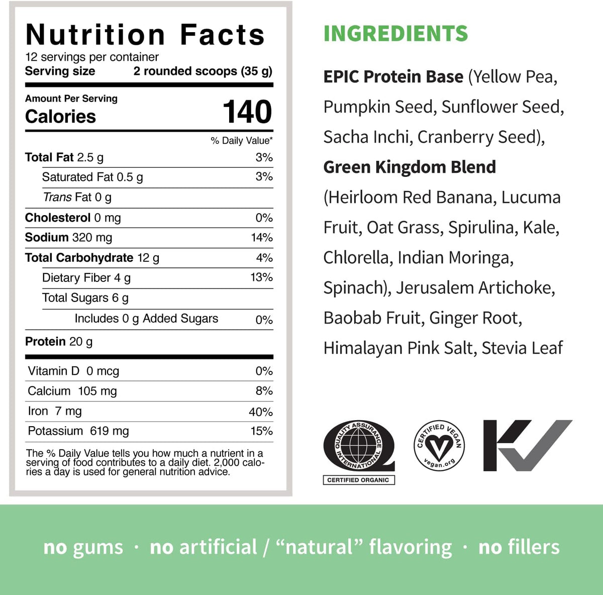 Sprout Living Epic Protein Bundle - Vanilla Lucuma & Green Kingdom (20g Organic Plant-Based Protein Powder, Vegan, Gluten Free, Superfoods) | 1lb, 12 Servings