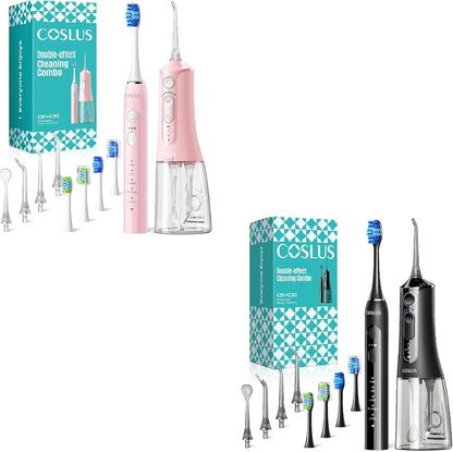COSLUS Electric Toothbrush with Water Flosser Combo Pink & Black