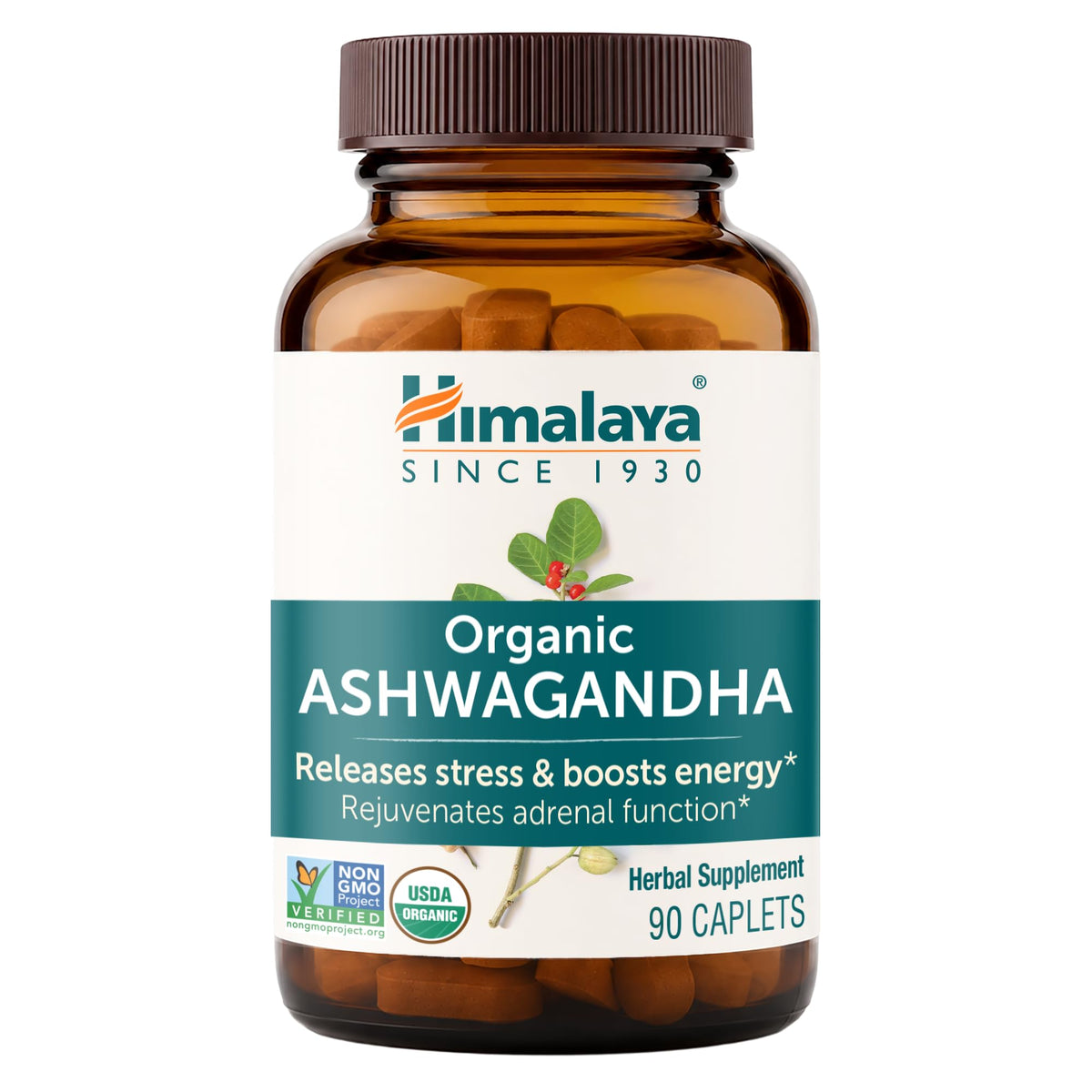 Himalaya USDA Organic Ashwagandha Root, 670 mg, 60 Day Supply, 60 Caplets
