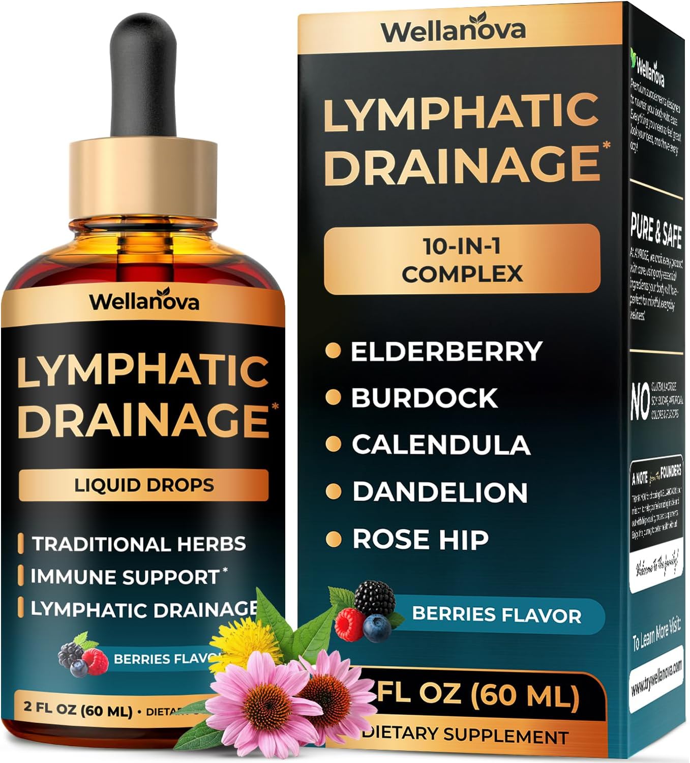 Lymphatic Drainage Support Drops - Supplement for Lymphatic Support | 10-in-1 Herbal Blend Complex With Burdock, Dandelion, Elderberry, 2 Fl Oz