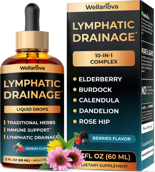 Lymphatic Drainage Support Drops - Supplement for Lymphatic Support | 10-in-1 Herbal Blend Complex With Burdock, Dandelion, Elderberry, 2 Fl Oz