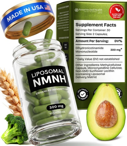 Liposomal NMNH Supplement 300mg – Boosts NAD Anti-Aging, Energy & Focus – NMM Capsules Alternative to for Cellular Vitality – Third-Party Tested, 60 Vegan Capsules | 1 Pack