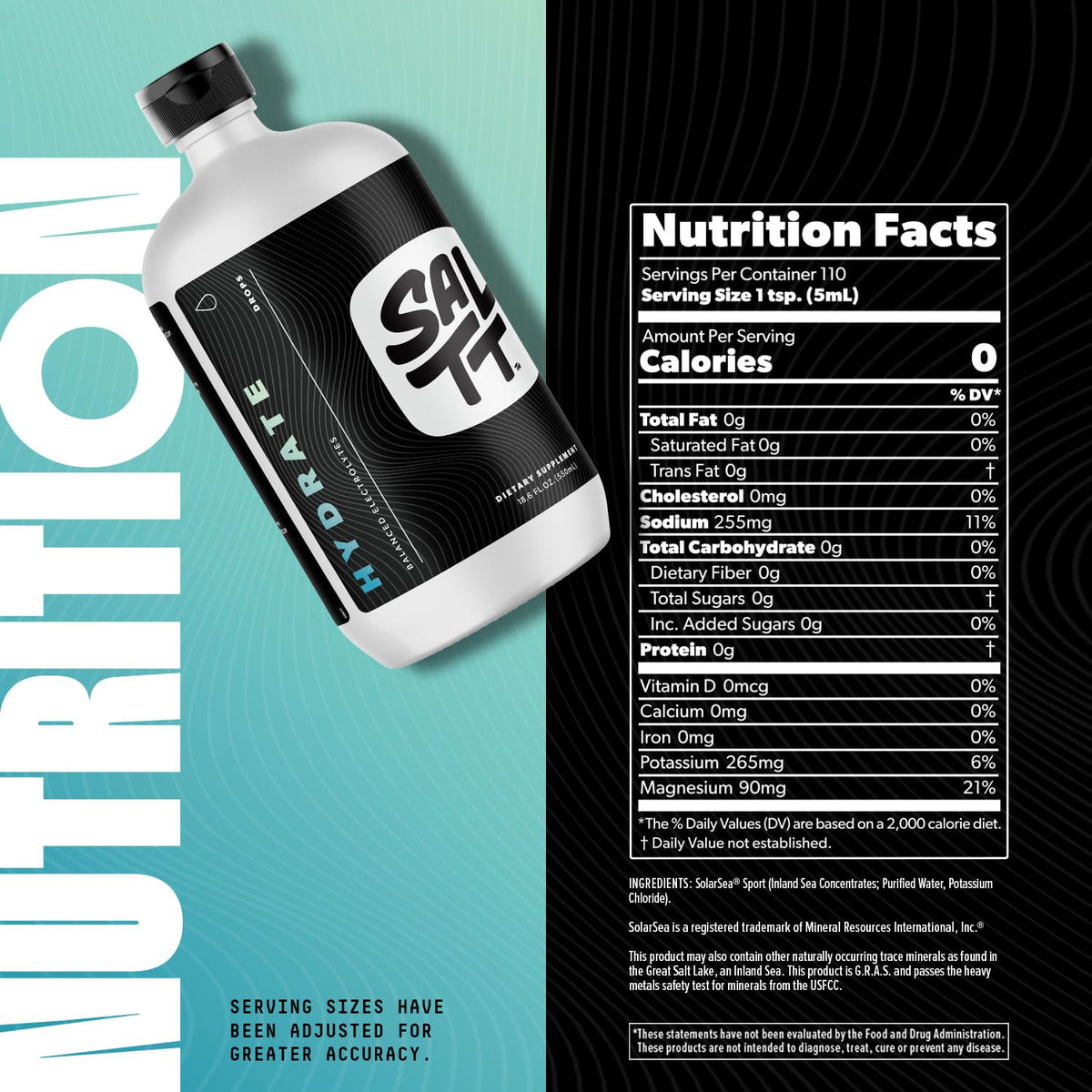 SALTT Hydrate Electrolyte Drops, Unflavored, Refill Size, 8.3 oz
