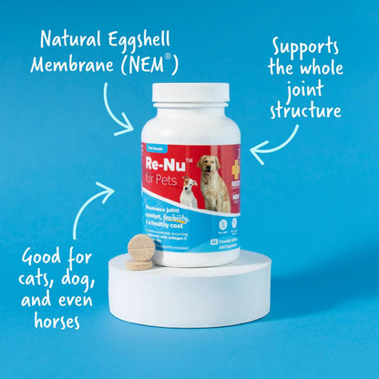 Redd Remedies, RE-NU for Pets, Joint Pain Relief Support for Dogs with Glucosamine, Chondroitin, and Collagen from NEM, Calcium and Brewer’s Yeast, Made in The USA, 60 Chewable Tablets