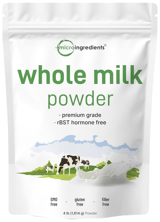 Micro Ingredients Whole Milk Powder, 4 lb | Pasture-Raised, rBST-Free | Pure & Rich in Protein | Ideal for Baking & Everyday Use | Non-GMO, Gluten-Free, Premium Grade
