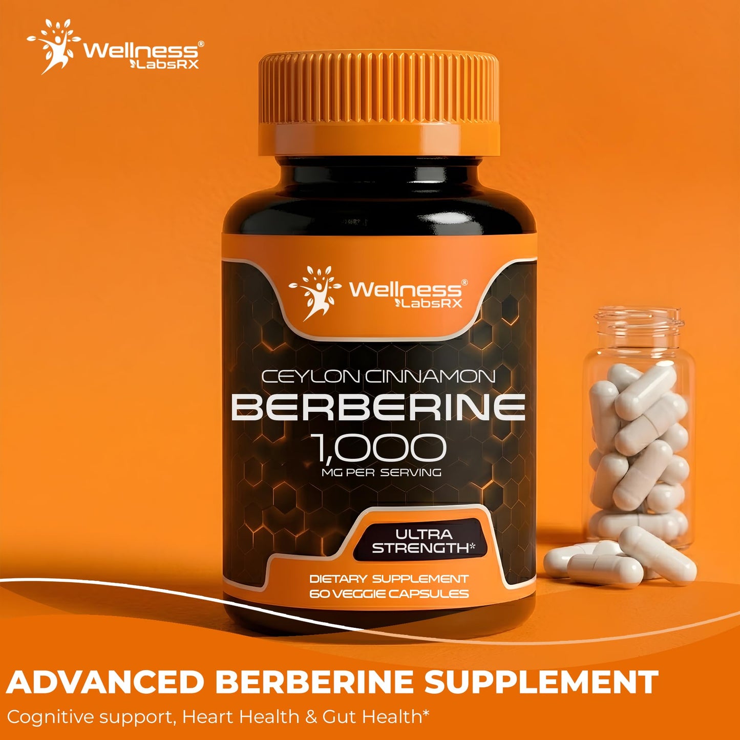 WELLNESS LABSRX Berberine 1,000mg - Third-Party Tested Berberine Supplement HCL with Ceylon Cinnamon, Black Pepper Extract and Apple Cider Vinegar, Heart Support Capsules - 240 Capsules - Pack of 2