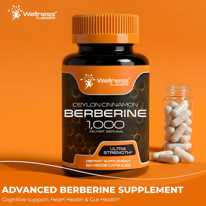 WELLNESS LABSRX Berberine 1,000mg - Third-Party Tested Berberine Supplement HCL with Ceylon Cinnamon, Black Pepper Extract and Apple Cider Vinegar, Heart Support Capsules - 240 Capsules - Pack of 2