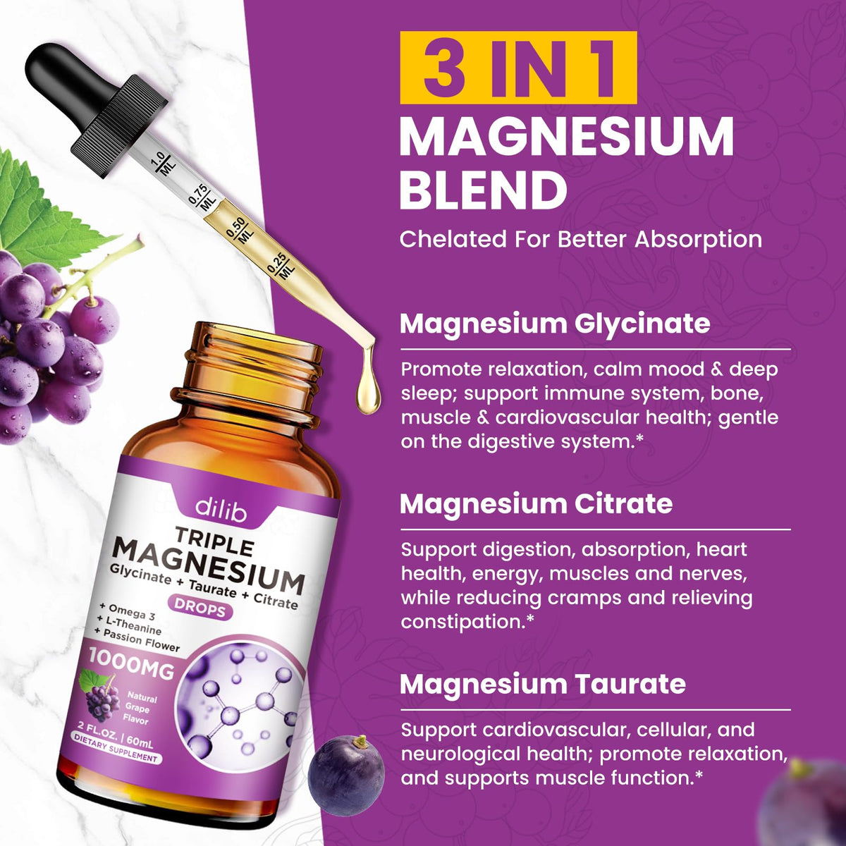 Magnesium Citrate Liquid Magnesium Drops Supplement 500mg-Support Stress Relief, Bone, Muscle, Mood, Sleep-2 Fl Oz, Vegan, Pineapple Flavor