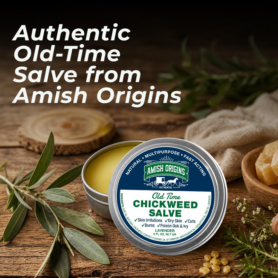 Amish Origins Old Time Chickweed Salve 2 oz- The Ultimate Poison Ivy/Poison Oak Blocker, Healing Salve for Skin Disorder, Irritations, Burns, Minor Cuts