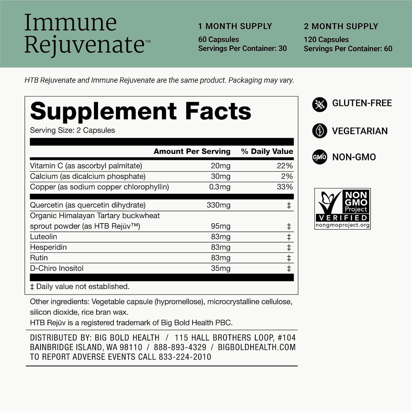 BIG BOLD HEALTH HTB Immune Rejuvenate - Himalayan Tartary Buckwheat - Polyphenols Supplement for Immune Support - Gluten Free, Dairy Free, Non-GMO Formula - 120 Vegetarian Capsules (2 Month Supply)