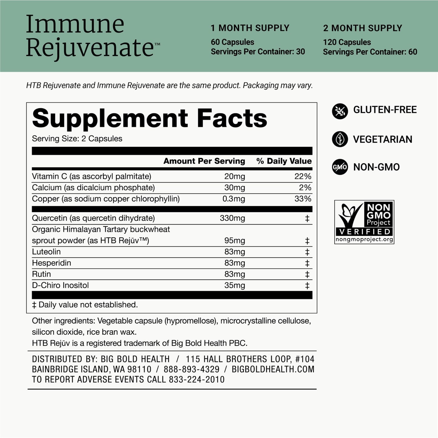 BIG BOLD HEALTH HTB Immune Rejuvenate - Himalayan Tartary Buckwheat - Polyphenols Supplement for Immune Support - Gluten Free, Dairy Free, Non-GMO Formula - 120 Vegetarian Capsules (2 Month Supply)