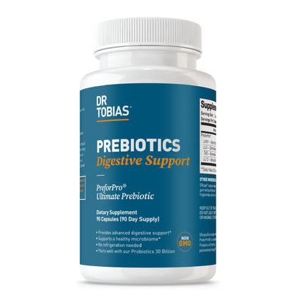 Dr. Tobias Prebiotics, Supports Digestion & Gut Health, Feed Good Probiotic Bacteria, Boost Gut Immune Function, Vegan & Non-GMO Gut Health Supplements for Men and Women, 30 Capsules, 30 Servings