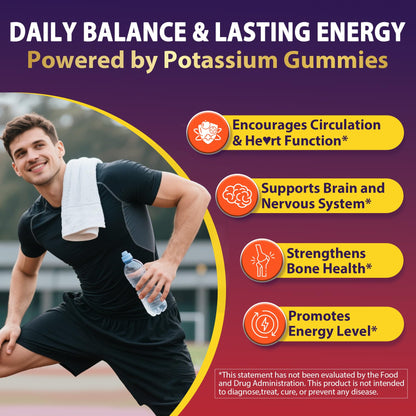 Potassium Citrate and Potassium Gluconate Supplement, 1200mg Two Forms of Potassium Gummies, w/Magnesium, Omega-3, Calcium, Vitamin D3 K2 B12 E B6, Folate for Mṵṣḉḷḙ, Nerves, Health Bones, 120Cts