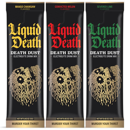 Liquid Death Electrolyte Death Dust - Hydration Powder Packets - 3 Flavors - 12-Stick
