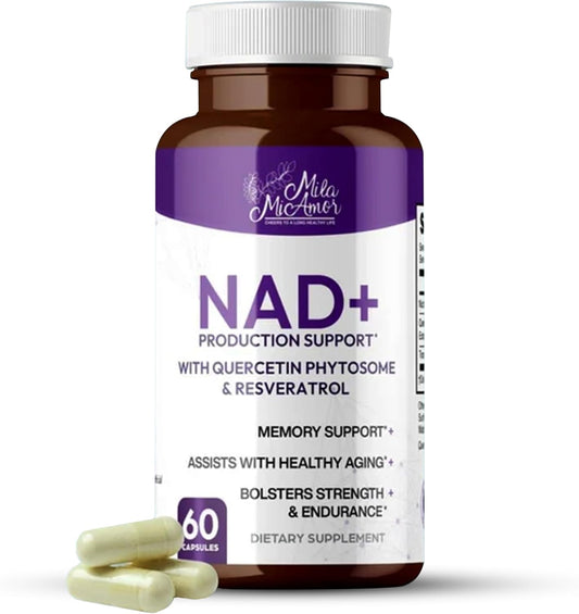 Mila Miamor NAD+ for Cellular Energy & Anti-Aging Supplement| Boost Focus, Vitality & Mitochondrial Function | Supports DNA Repair, Brain Health & Endurance | Non-GMO, Gluten-Free | 60 Capsules