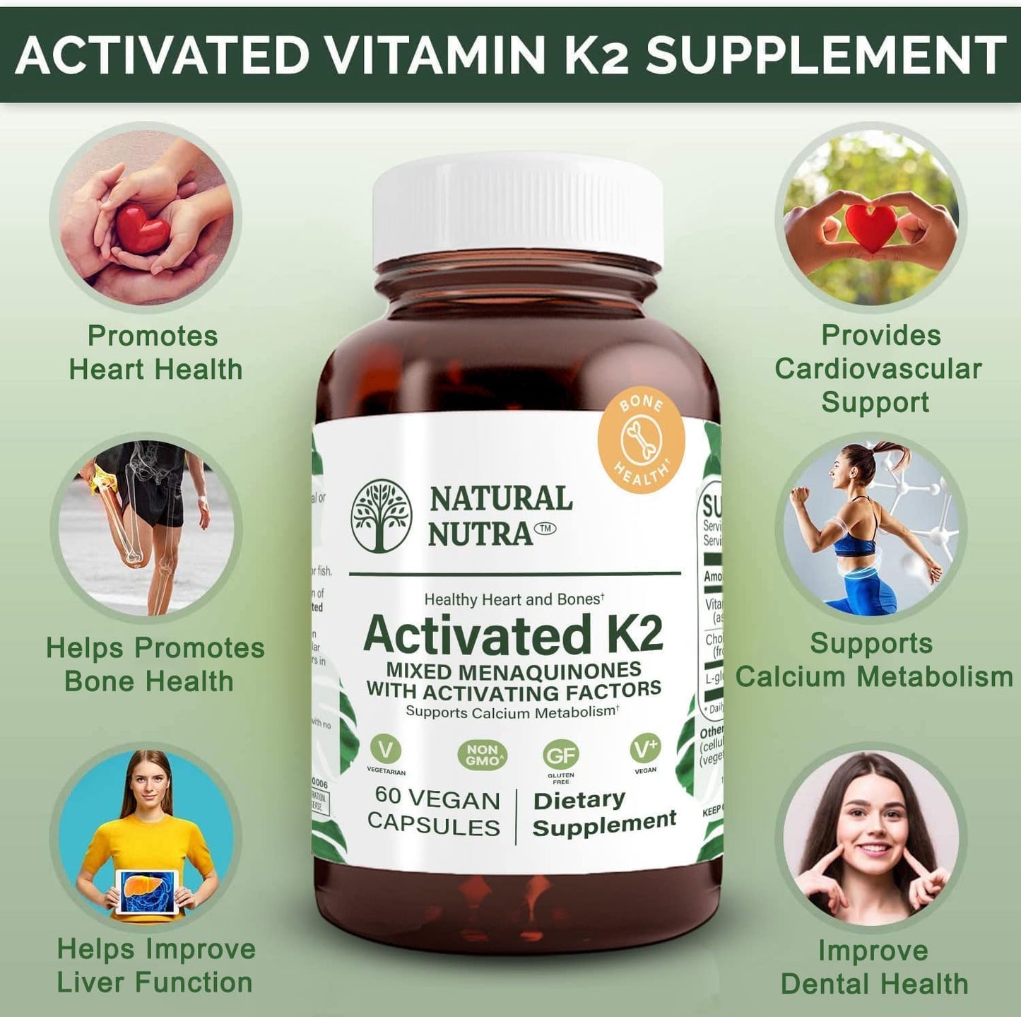 Natural Nutra Full Spectrum Vitamin K2 Supplement 75 mcg 60 Capsules | Supports Cardiovascular Health, Liver Function, Metabolic Health, Heart Health &Helps Promote Bone & Dental Health