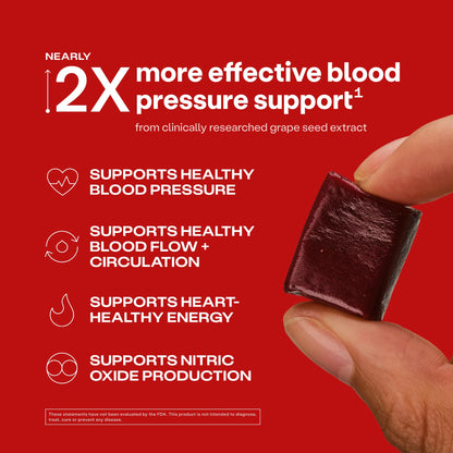 HumanN SuperBeets Heart Chews, Beet Root Powder Support Energy Supplement, Nitric Oxide and Blood Pressure Support, Grape Seed Extract & Non-GMO, Heart Health, Pomegranate Berry Flavor, 60 Count