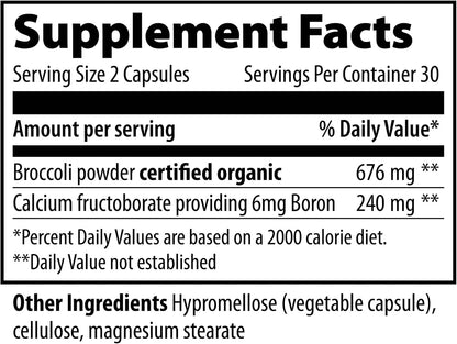 Vibrant Health - Super Natural Boron, Support for Healthy Joints, Hormone Levels, and Connective Tissue with Calcium Fructoborate and Broccoli Powder, Gluten Free, Vegetarian, Non-GMO, 60 Count