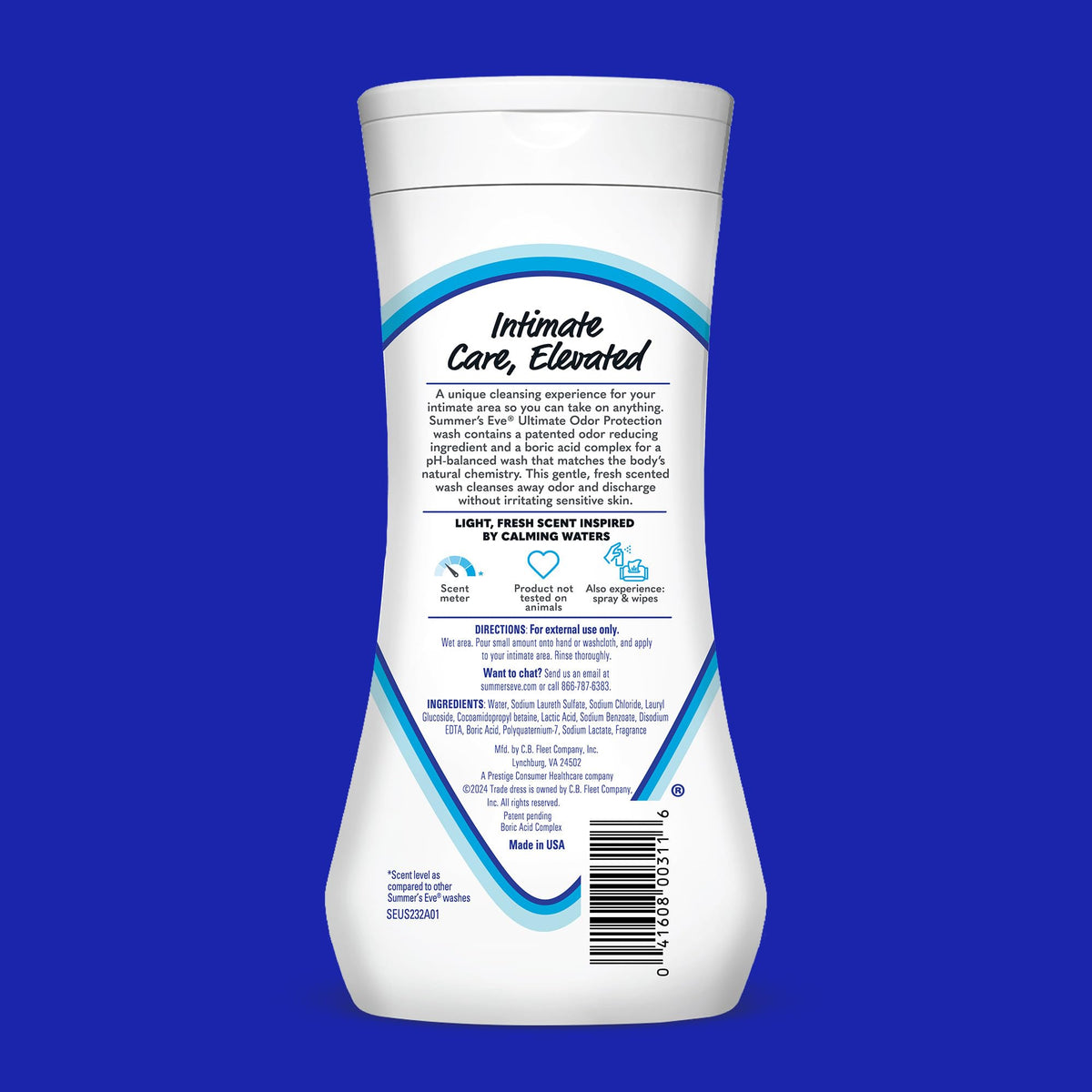 Summer's Eve, Ultimate Odor Control, Feminine Body Wash with Boric Acid, Removes Odor