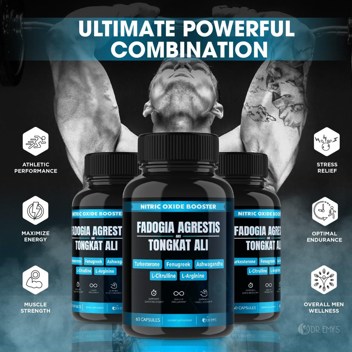 (2 Pack) Tongkat Ali Fadogia Agrestis Nitric Oxide Ashwagandha Supplement for Men