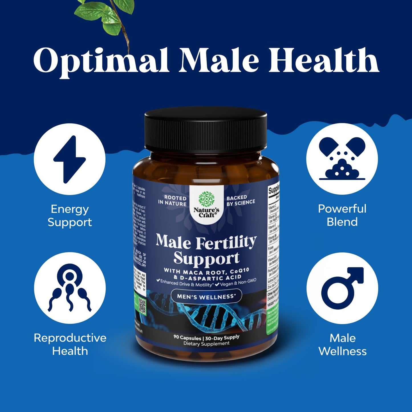 Pre Conception Male Fertility Supplement - Semen Volume Booster with CoQ10, Maca Root, Methyl Folate & D-Aspartic Acid - Mens Fertility Supplement for Sperm Motility - Conception for Him - 90 Count