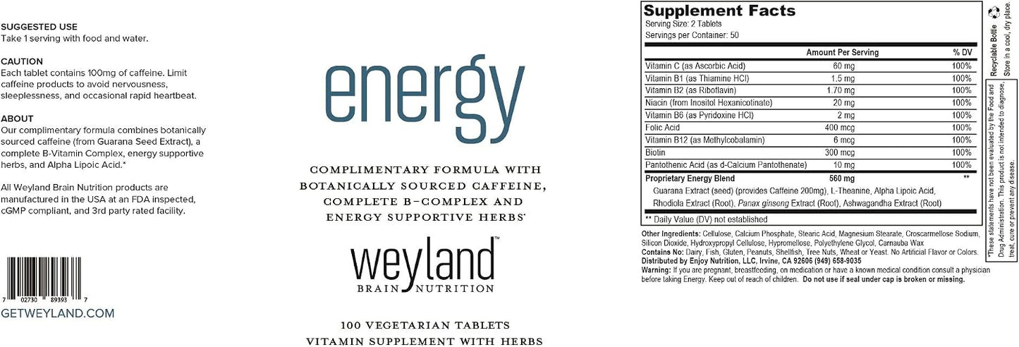 Energy | Complimentary Formula w/Botanically Sourced Caffeine | Complete B-Complex & Energy Supportive Herbs