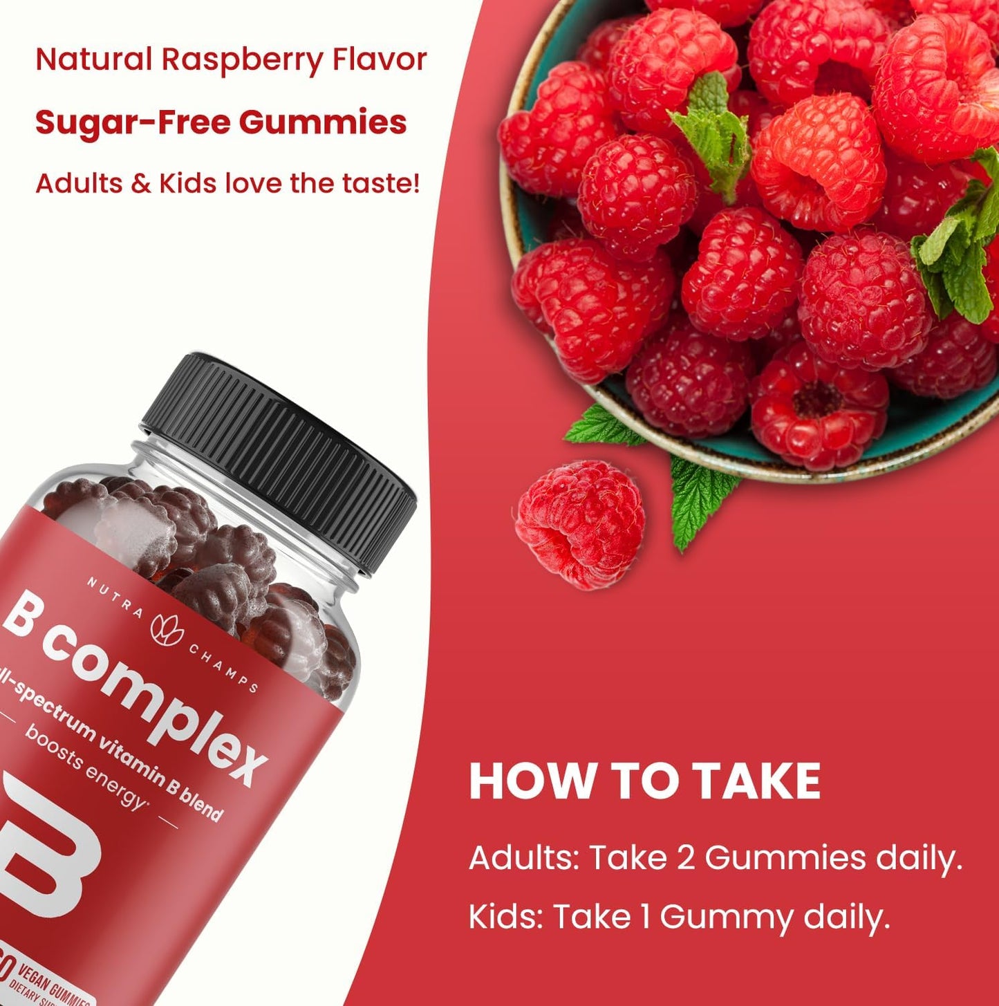 NutraChamps Vitamin B Complex Gummies, Vitamin B Gummies Boosts Energy, B Complex Vitamins B1, B2 (Riboflavin), B3 (Niacin), B5, B6, B7 (Biotin), B9 (Folic Acid), Methyl B12