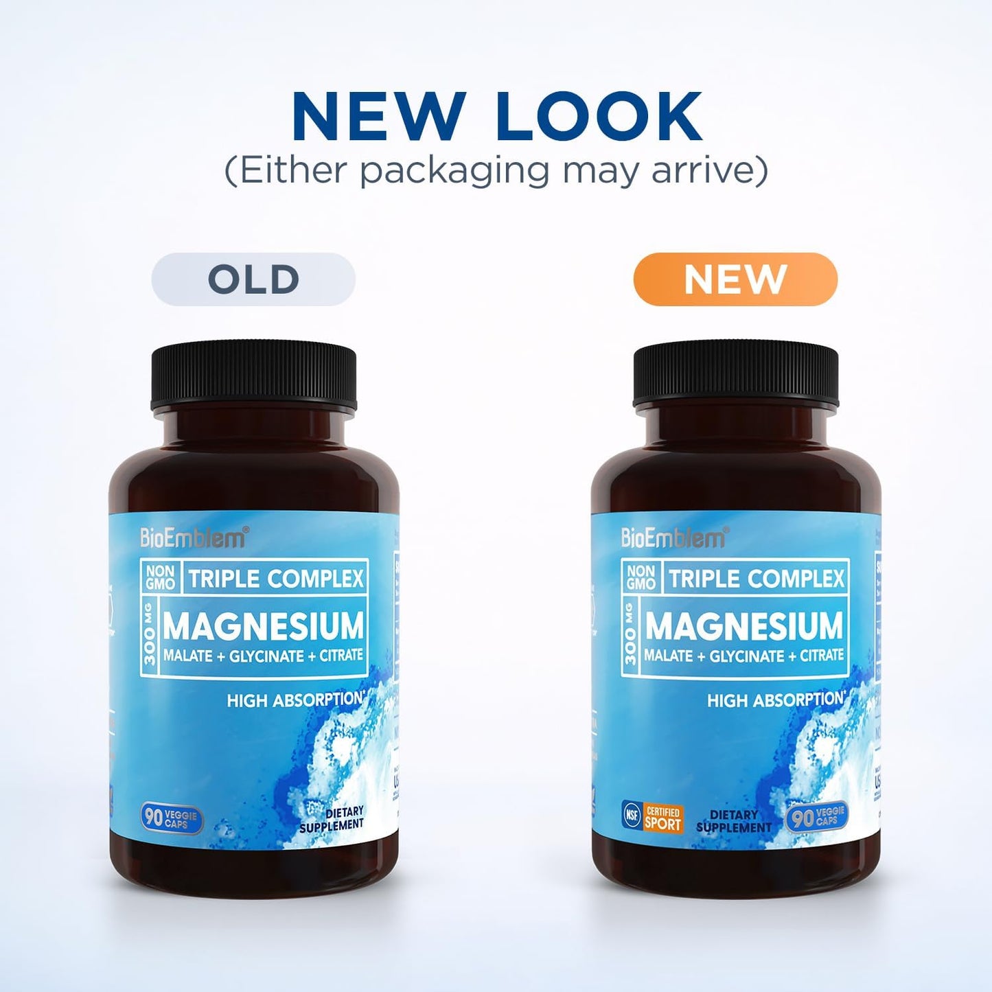 BioEmblem Triple Magnesium Complex | 300mg Magnesium Glycinate, Malate & Citrate | High Absorption Chelated Formula | Vegan, Non-GMO, Gluten-Free | 90 Capsules
