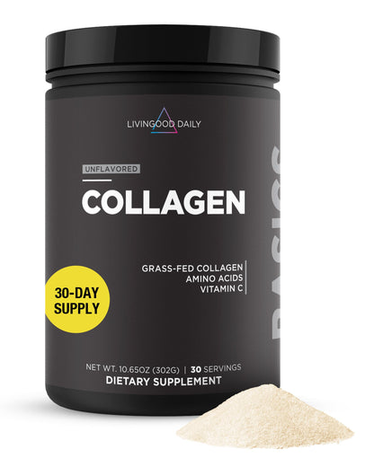 Livingood Daily Vanilla Collagen Powder for Women & Men, Hydrolyzed Collagen Peptides Powder with Vitamin C, Protein with 20 Amino Acids, Type I & III, Grass Fed, Keto, Paleo, Gluten Free, 30 Srvgs
