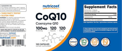 Nutricost CoQ10 100mg, 120 Vegetarian Capsules, 120 Servings - High Absorption, Vegetarian, Non-GMO, Coenzyme Q10