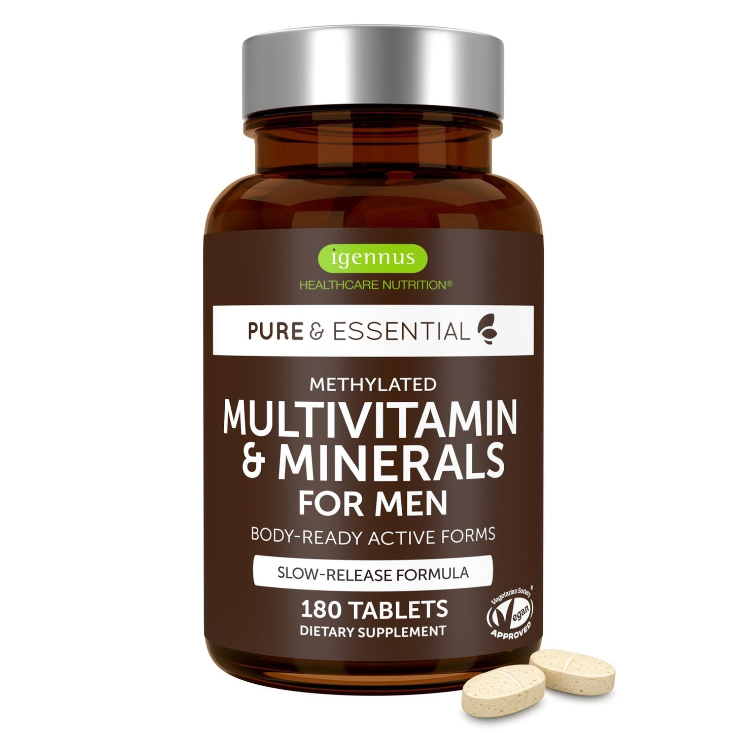 Igennus Methylated Multivitamin for Men with 22 Actives, 60 Tablets | Lycopene for Antioxidant Support, High Potency B12, Sustained Release, Pure & Clean, Non-GMO & Halal