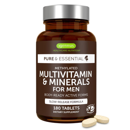 Igennus Methylated Multivitamin for Men with 22 Actives, 60 Tablets | Lycopene for Antioxidant Support, High Potency B12, Sustained Release, Pure & Clean, Non-GMO & Halal