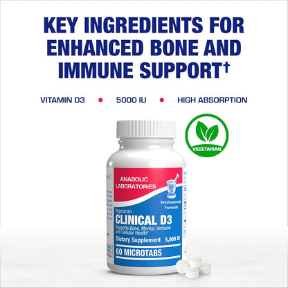 High Strength Vitamin D3 5000 IU - Clinical Formula Vitamin D Supplement for Men and Women for Bone Teeth Muscle Mood and Immune Support - High Absorption Vegetarian Microtabs (60 Day Supply)