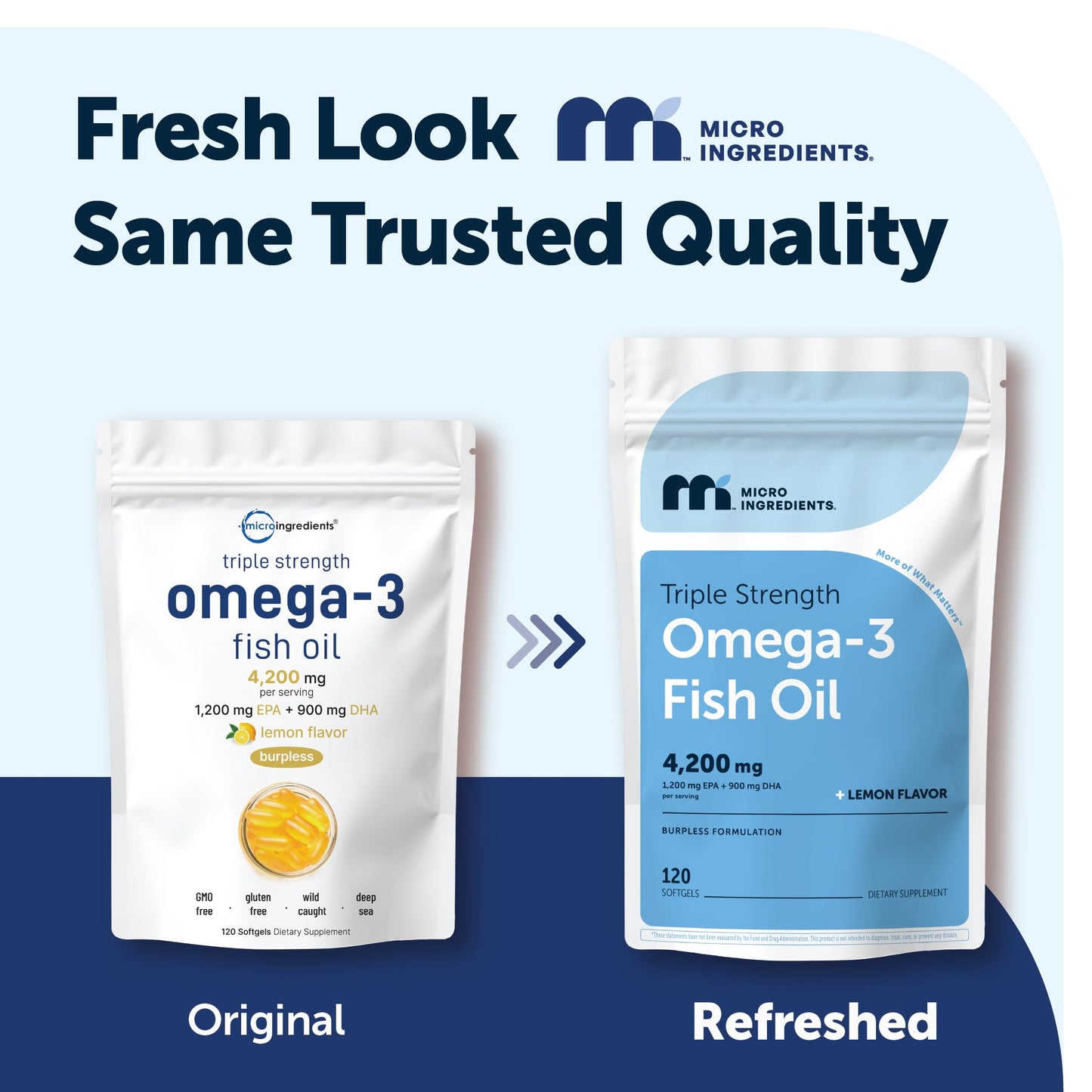 Micro Ingredients Triple Strength Omega 3 Fish Oil Supplements 4200mg Per Serving, 240 Softgels – Lemon Flavored – Burpless | EPA 1200mg + DHA 900mg | Deep Sea Fish