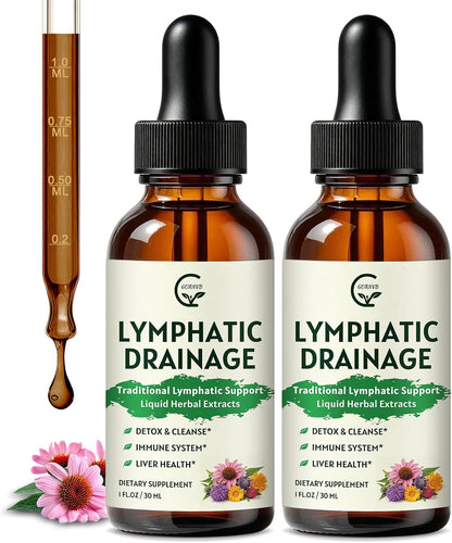 GORNVB Lymphatic Drainage Drops, Lymphatic Drainage Supplements with Echinacea, Cleavers, Dandelion, Red Clover, Horse Chestnut for Swelling Relief, Heavy Legs, Immune & Detox Support, Vegan, 2 fl oz