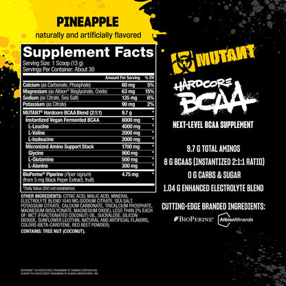 Mutant Hardcore BCAA - Pre, Intra or Post Workout – BCAA Next Level branched-Chain Amino Acids Supplement – Hydration + Recovery - 30 Serving - Blue Raspberry