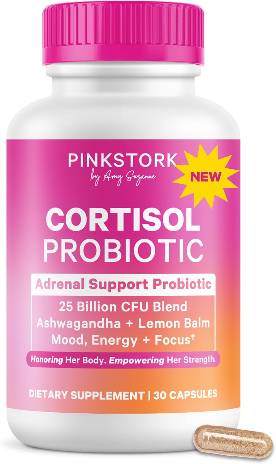 Pink Stork Cortisol Probiotic for Women, 30 Capsules | Ashwagandha, Lemon Balm, Chamomile, 25 Billion CFU, Mood and Adrenal Support, Gut Health, Energy, Focus, Cortisol Management